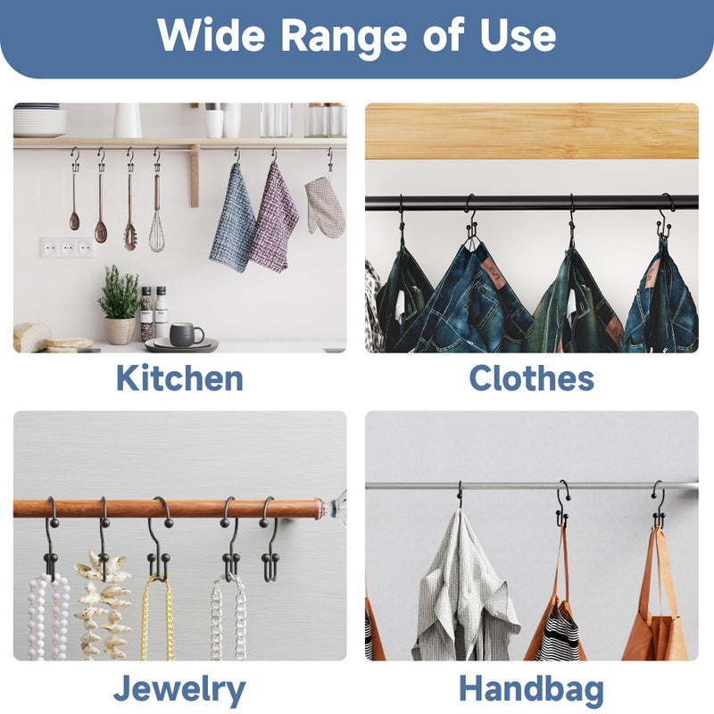 Titanker Shower Curtain Hooks Black, Minimalist Simple Double Glide Shower Curtain Rings, Rust Proof Metal Shower Hooks Rings for Bathroom Shower Rods Curtains, Set of 12 Hooks - Image 5